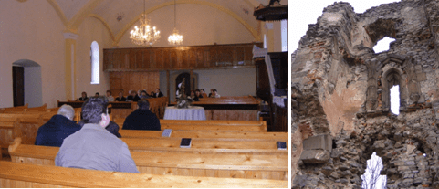 Balra: a református istentiszteleten – Jobbra: a gótikus vár
